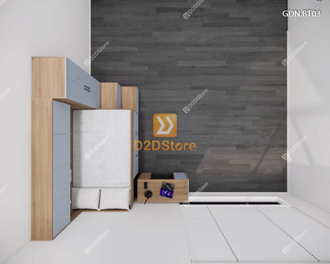  Giường ngủ kết hợp bàn học tủ áo GDN.BT03 