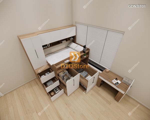 Giường ngủ kết hợp bàn học tủ áo GDN.BT01