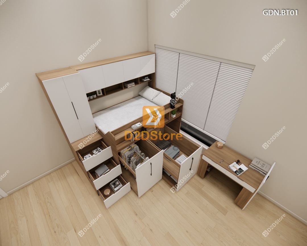  Giường ngủ kết hợp bàn học tủ áo GDN.BT01 