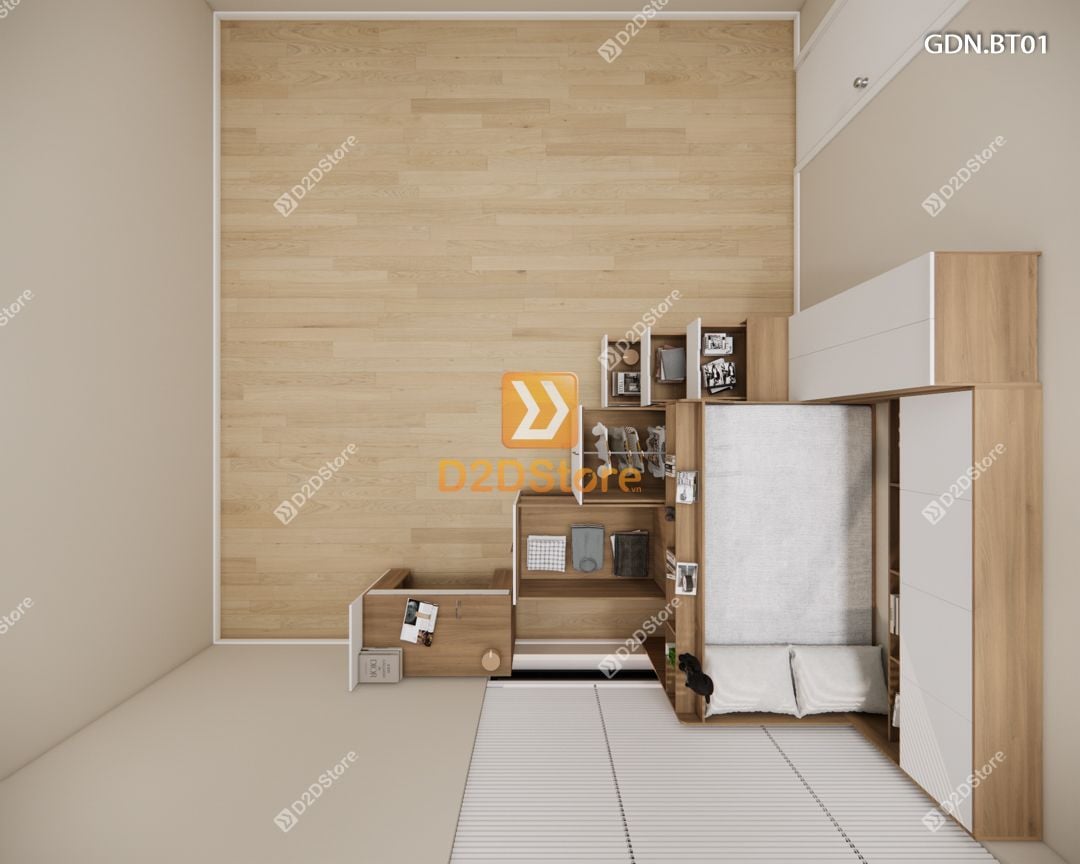  Giường ngủ kết hợp bàn học tủ áo GDN.BT01 