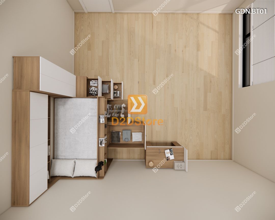  Giường ngủ kết hợp bàn học tủ áo GDN.BT01 