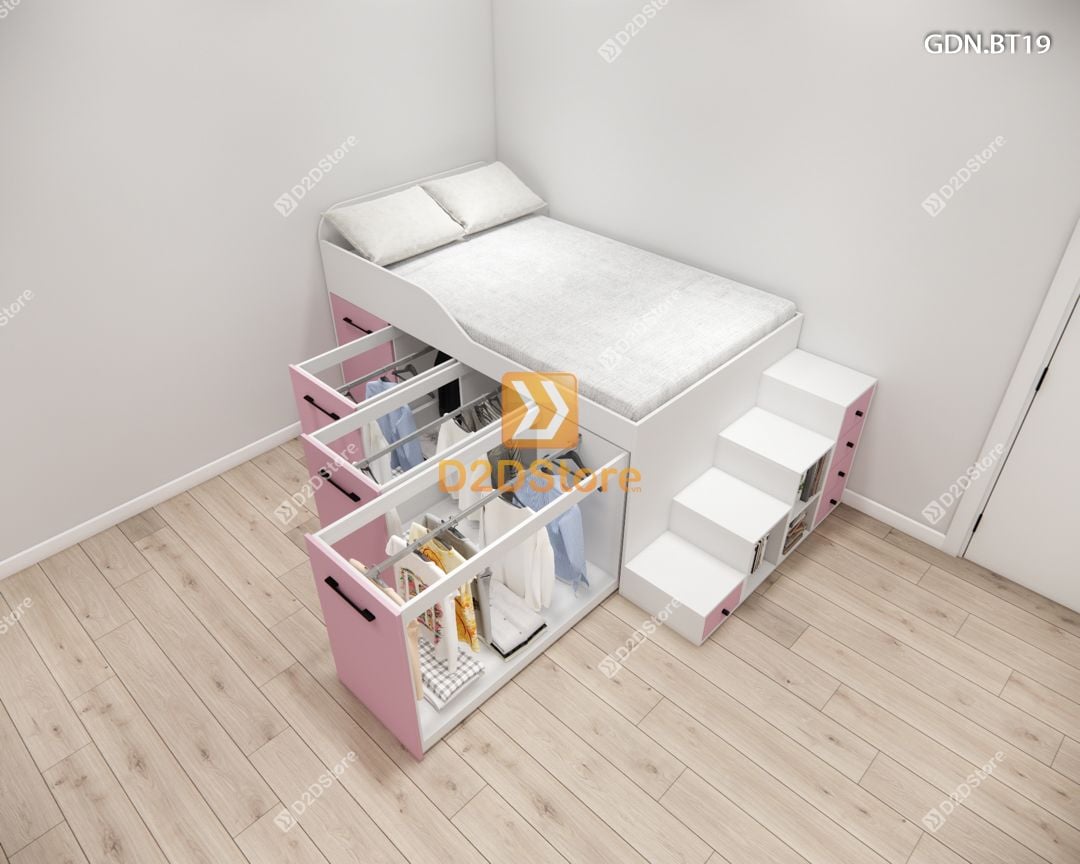  Giường ngủ kết hợp bàn học tủ áo GDN.BT19 
