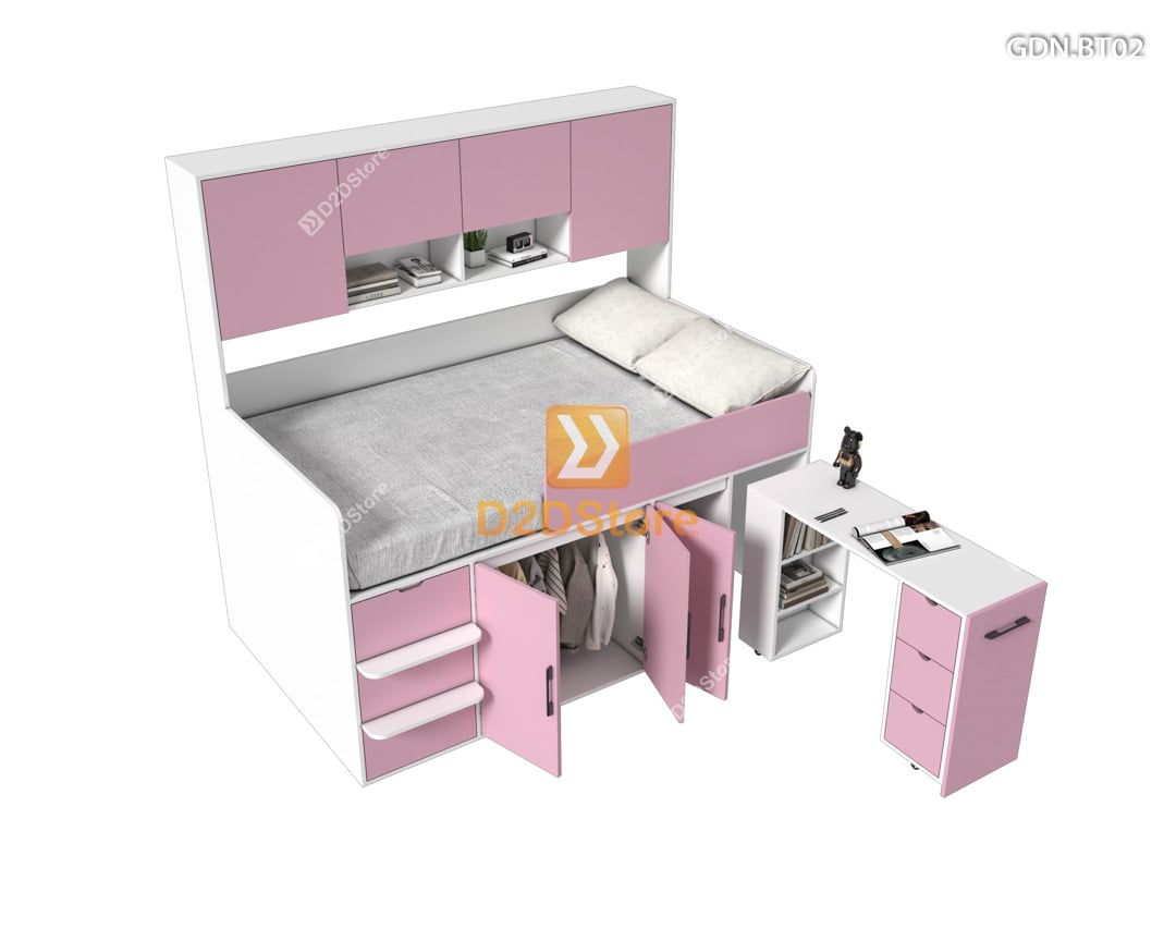  Giường ngủ kết hợp bàn học tủ áo GDN.BT02 