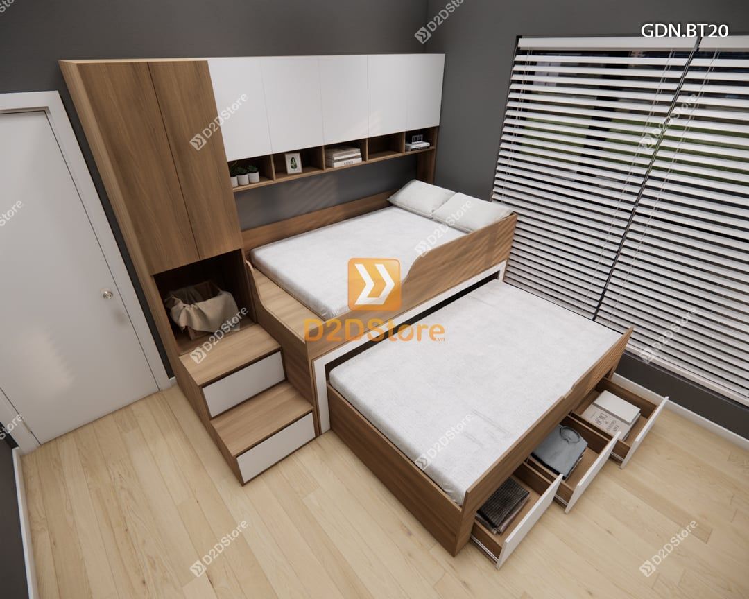  Giường ngủ kết hợp bàn học tủ áo GDN.BT20 