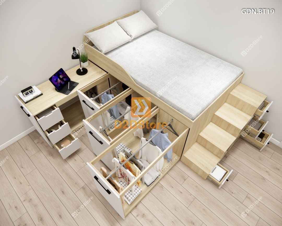  Giường ngủ kết hợp bàn học tủ áo GDN.BT19 