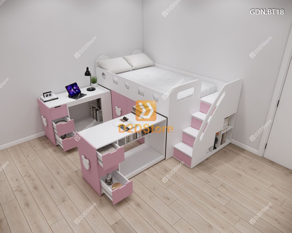 Giường ngủ kết hợp bàn học tủ áo GDN.BT18