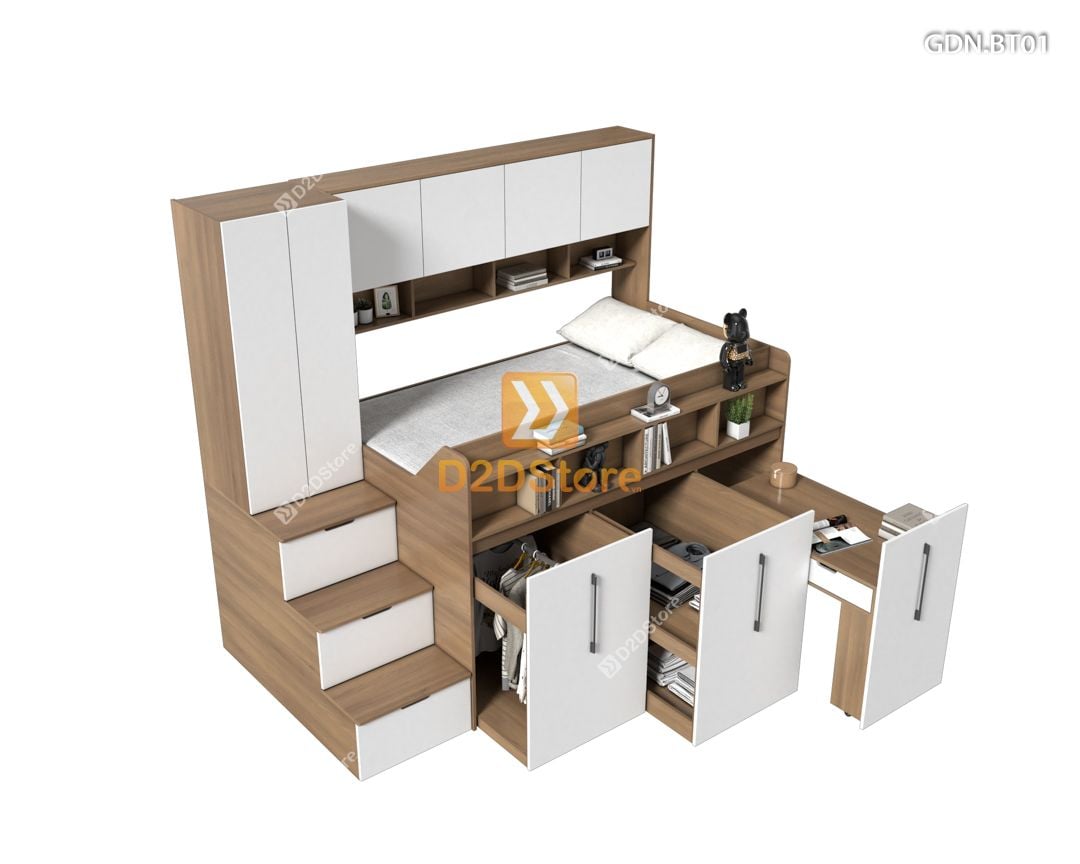  Giường ngủ kết hợp bàn học tủ áo GDN.BT01 