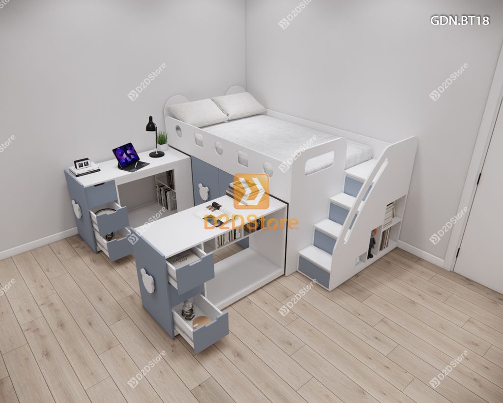 Giường ngủ kết hợp bàn học tủ áo GDN.BT18