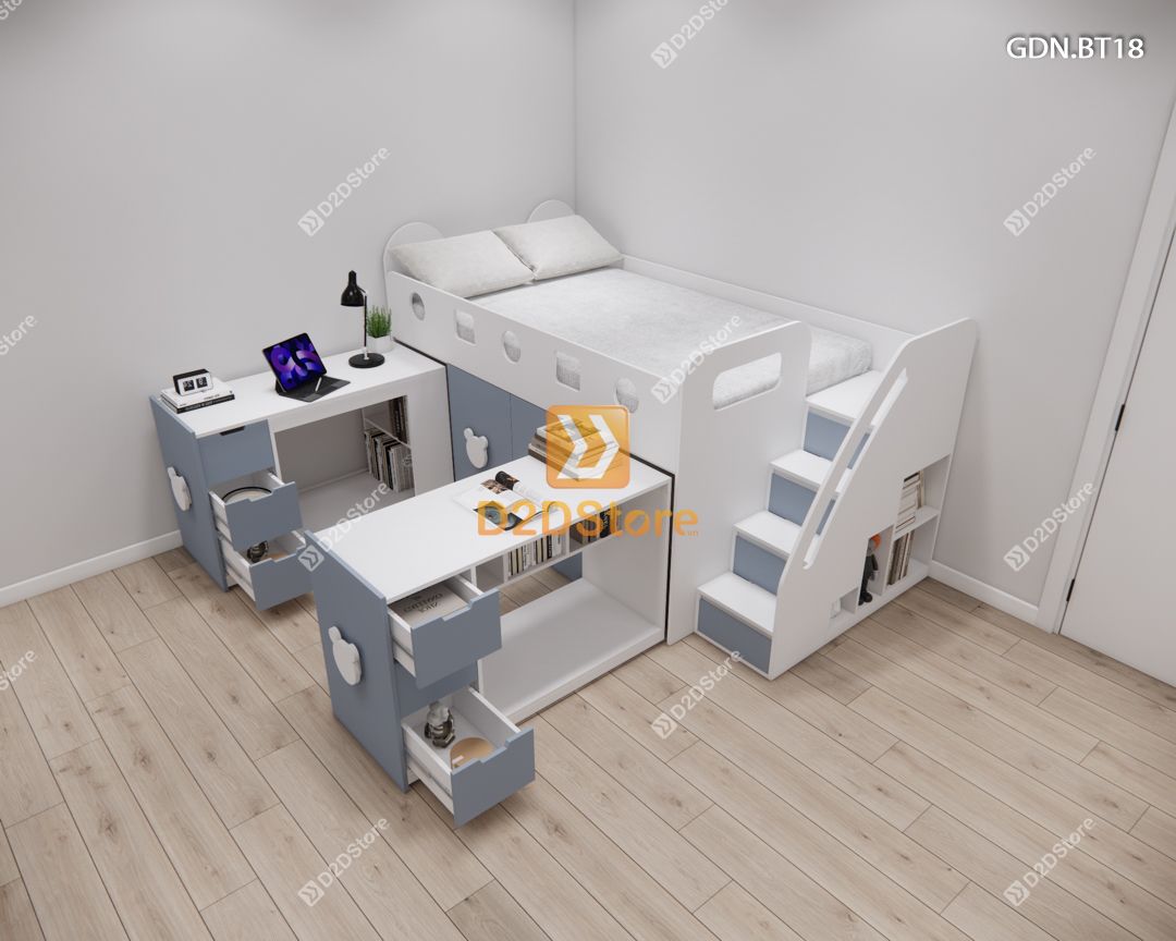  Giường ngủ kết hợp bàn học tủ áo GDN.BT18 