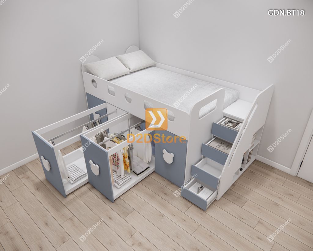 Giường ngủ kết hợp bàn học tủ áo GDN.BT18