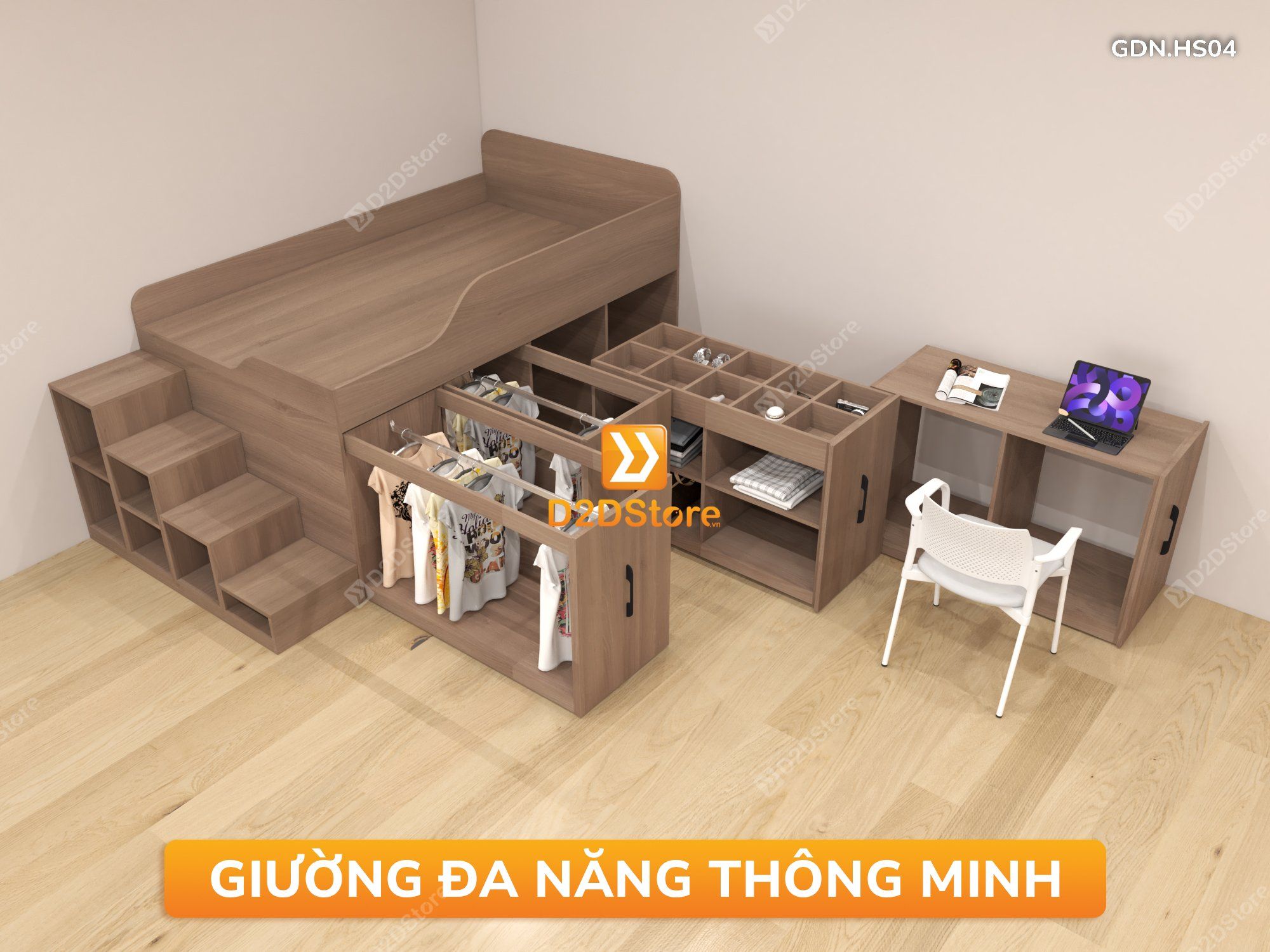  Giường đa năng thông minh kết hợp tủ kéo và bàn, cao 820mm, mã GDN.HS04 