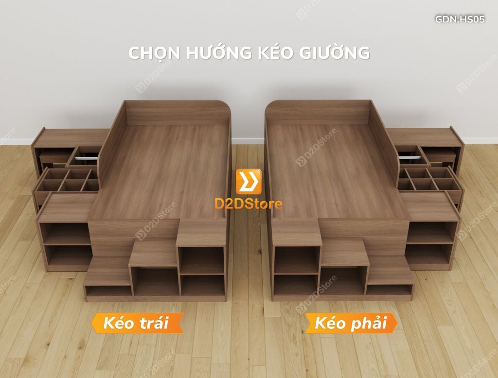 Giường đa năng thông minh kết hợp tủ kéo và bàn, cao 600mm, mã GDN.HS05