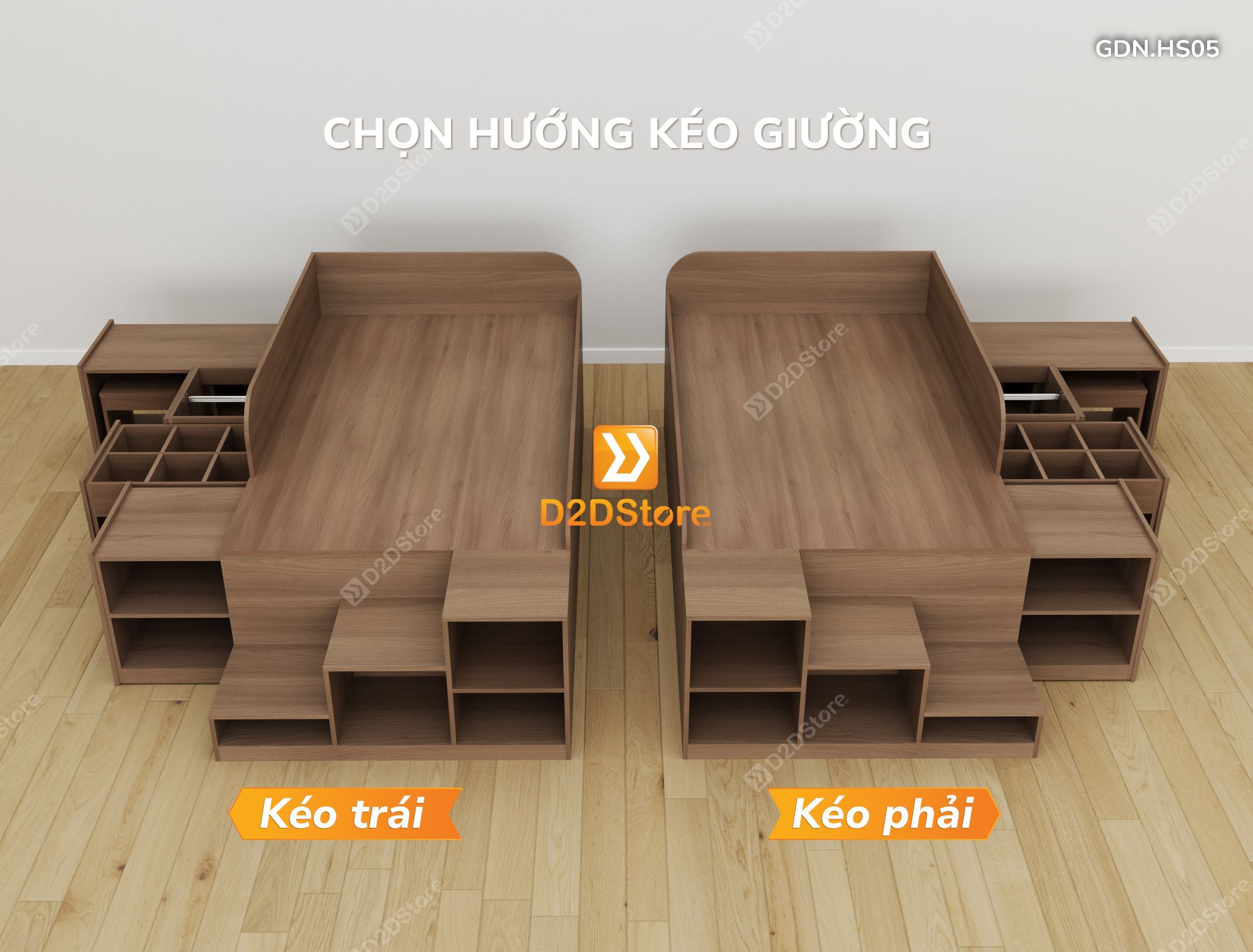  Giường đa năng thông minh kết hợp tủ kéo và bàn, cao 600mm, mã GDN.HS05 