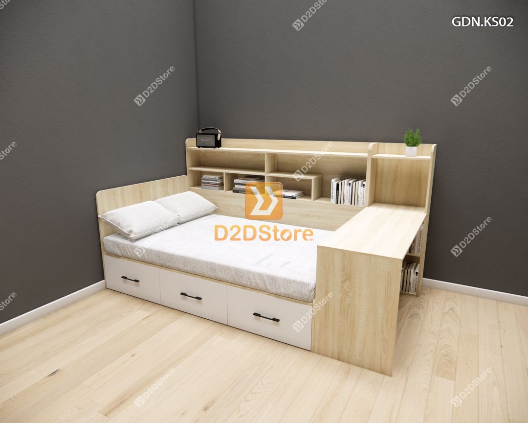  Giường ngủ kết hợp tủ kệ sách GDN.KS02 