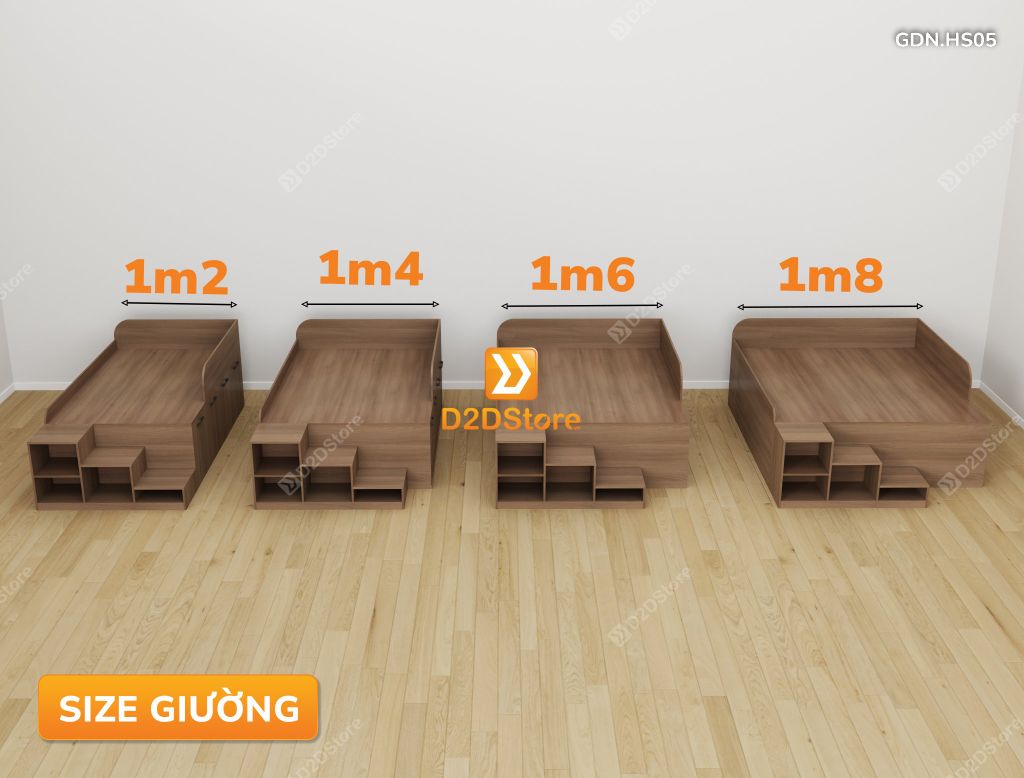 Giường đa năng thông minh kết hợp tủ kéo và bàn, cao 600mm, mã GDN.HS05