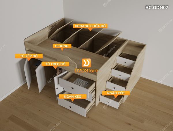 Giường đa năng thông minh nhiều kích thước mã BC.GDN07