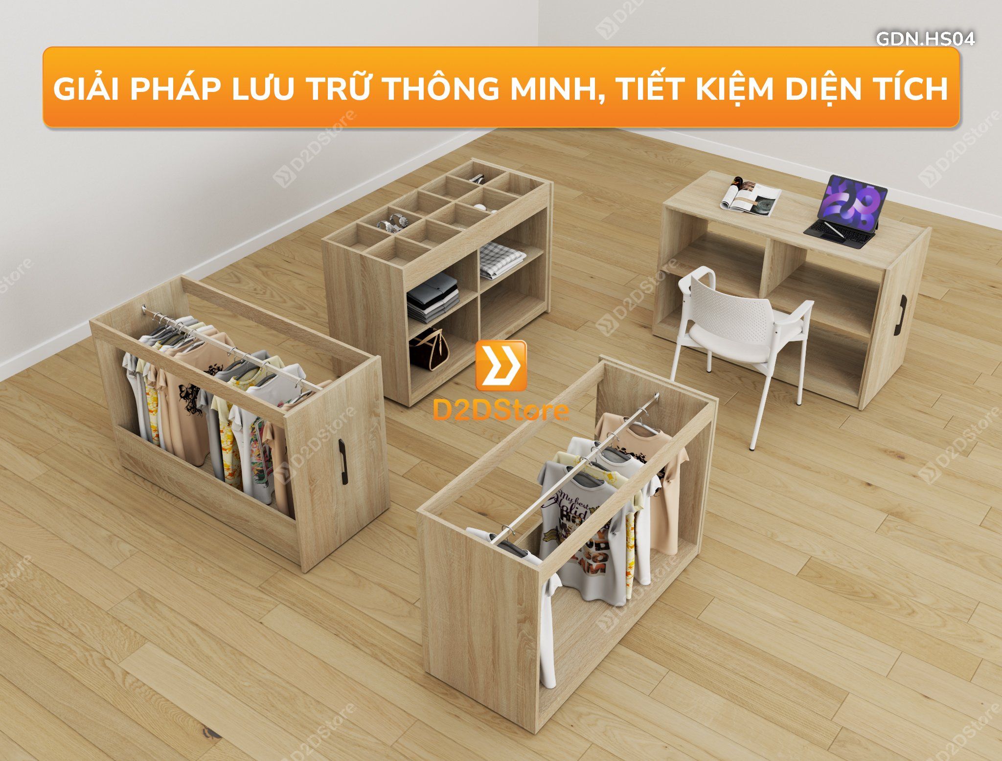  Giường đa năng thông minh kết hợp tủ kéo và bàn, cao 820mm, mã GDN.HS04 