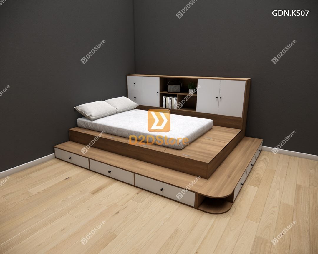 Giường ngủ kết hợp tủ kệ sách GDN.KS07 