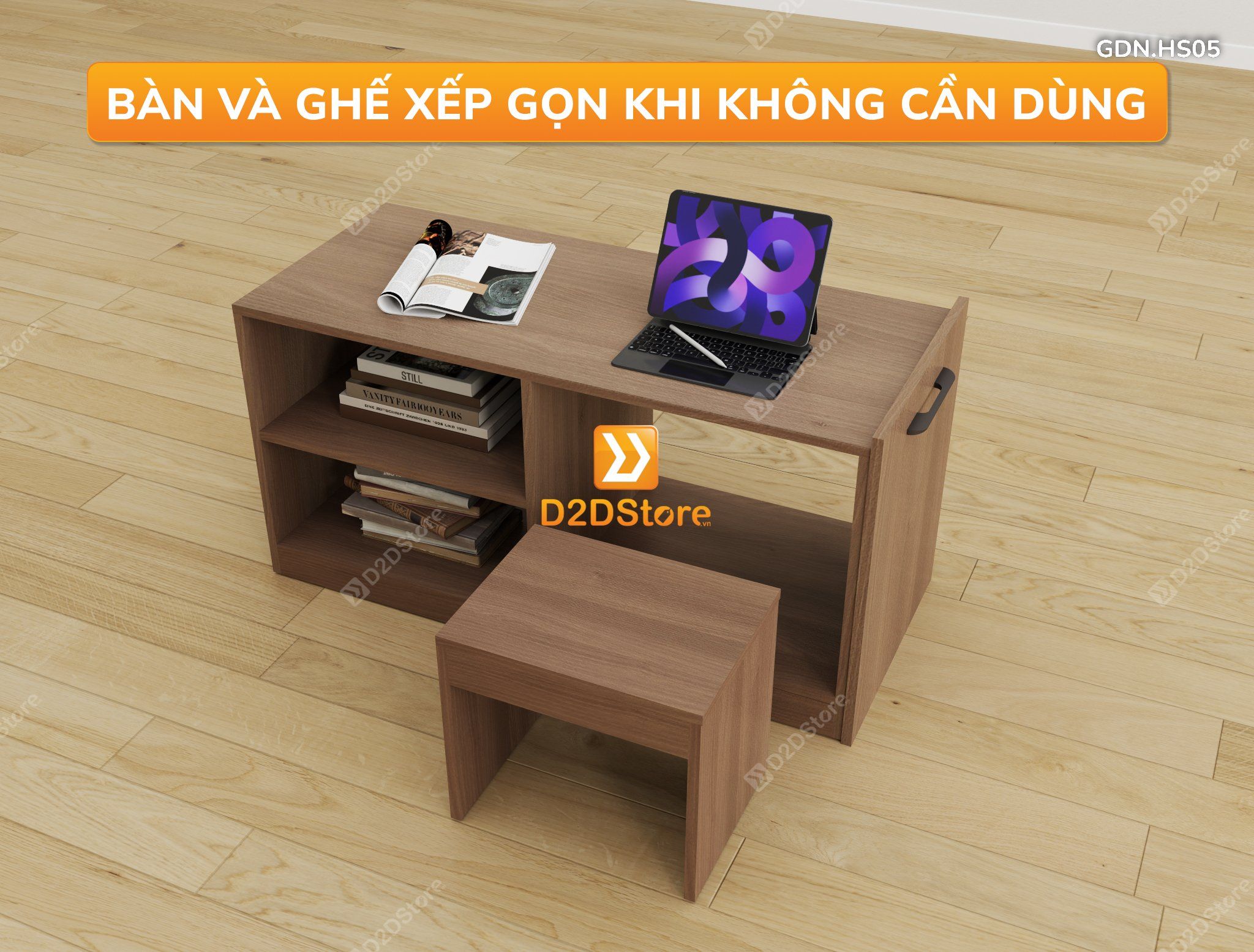  Giường đa năng thông minh kết hợp tủ kéo và bàn, cao 600mm, mã GDN.HS05 