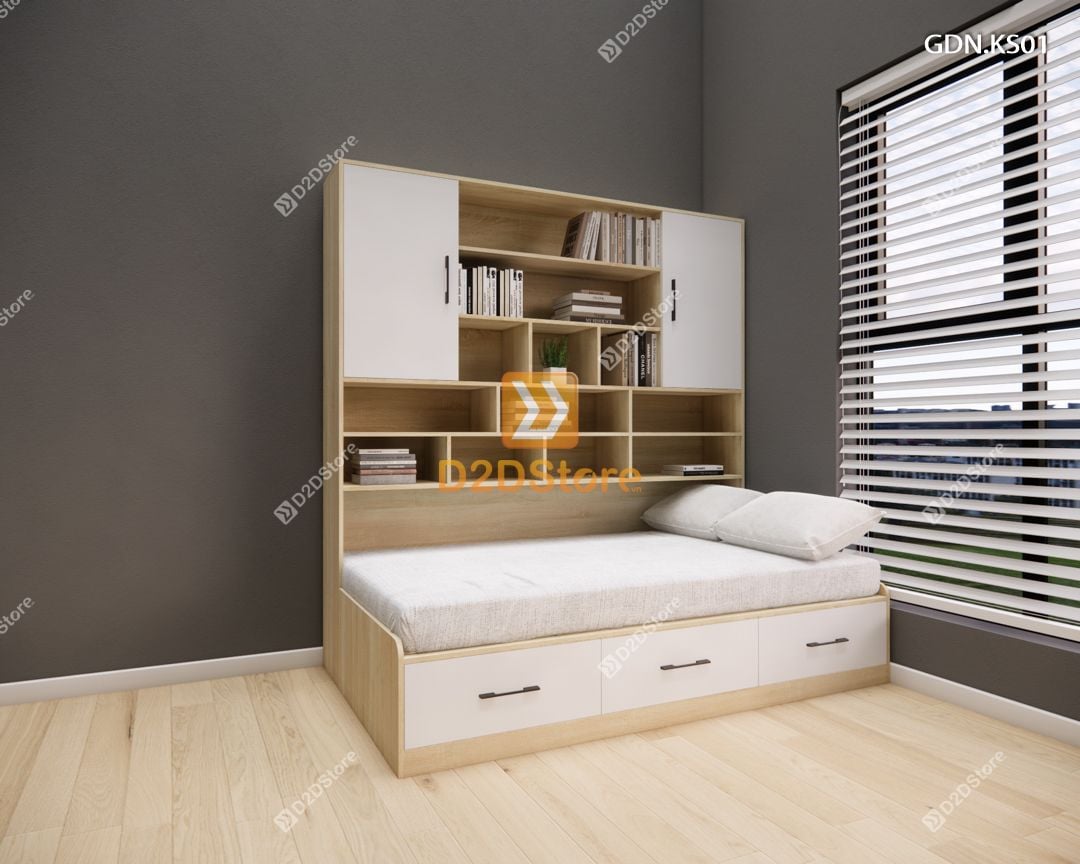  Giường ngủ kết hợp tủ kệ sách GDN.KS01 