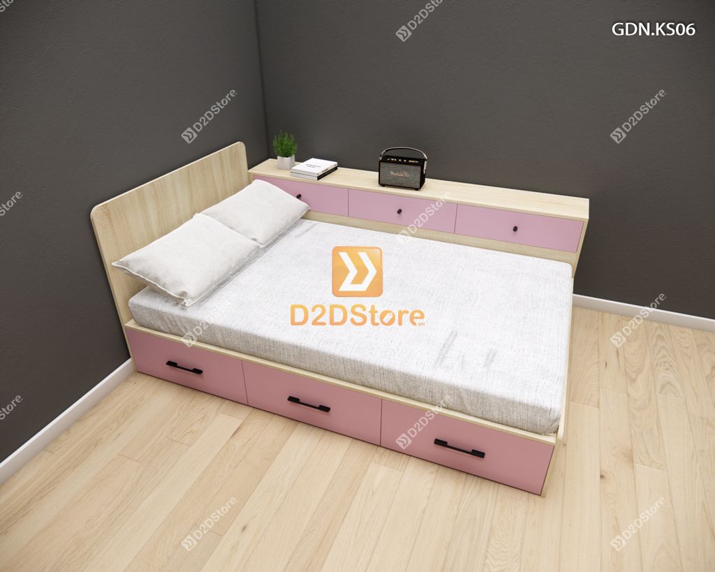Giường ngủ kết hợp tủ kệ sách GDN.KS06