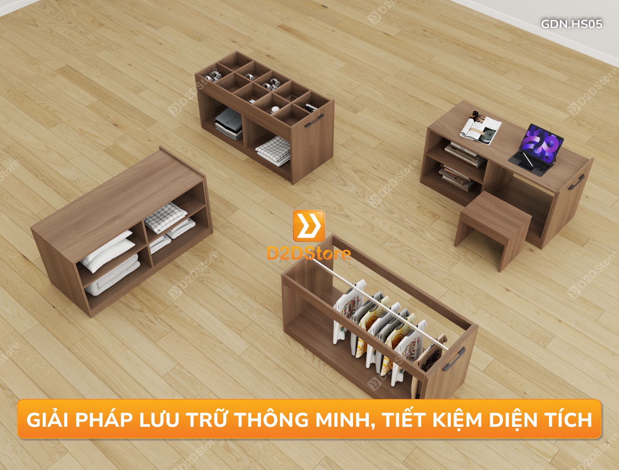  Giường đa năng thông minh kết hợp tủ kéo và bàn, cao 600mm, mã GDN.HS05 