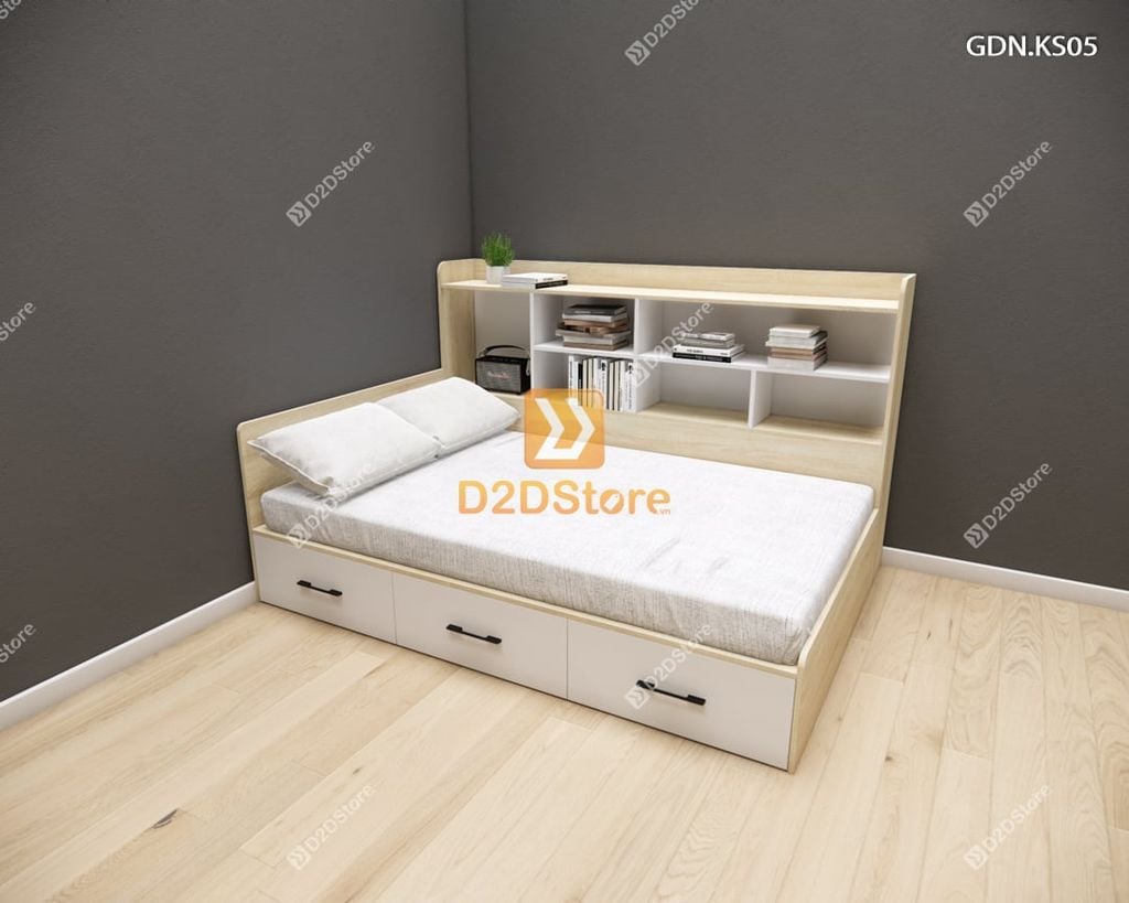 Giường ngủ kết hợp tủ kệ sách GDN.KS05