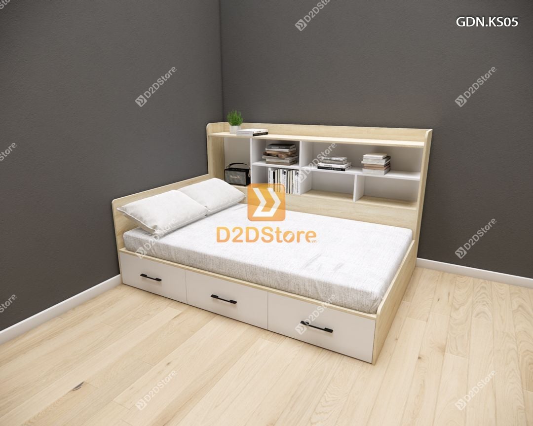  Giường ngủ kết hợp tủ kệ sách GDN.KS05 