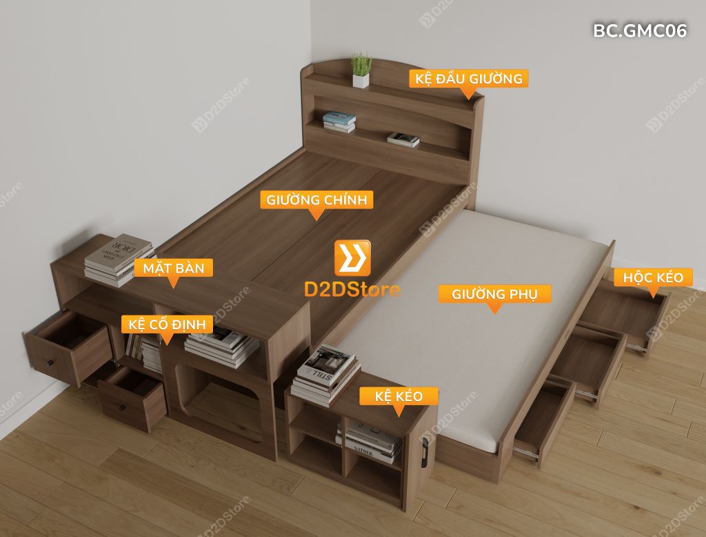 Giường kéo 2 tầng thông minh nhiều kích thước mã BC.GMC06