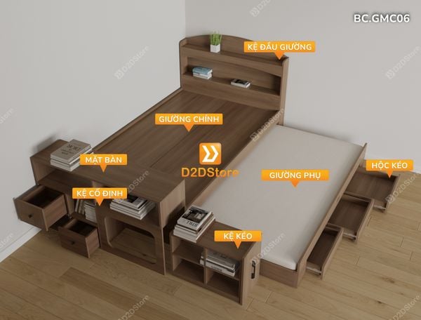 Giường kéo 2 tầng thông minh nhiều kích thước mã BC.GMC06