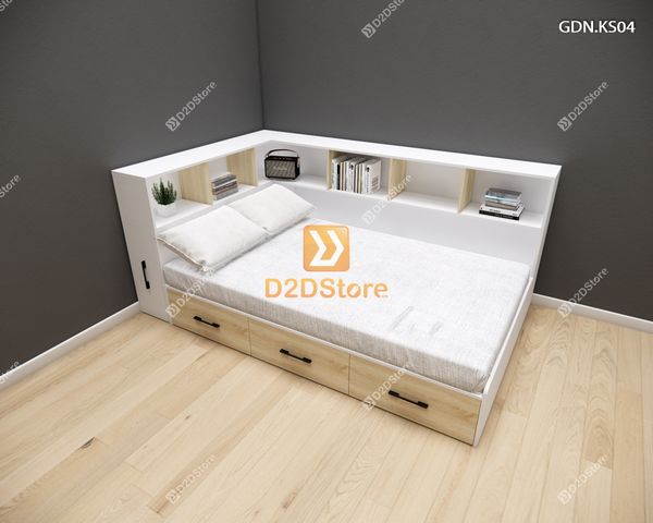 Giường ngủ kết hợp tủ kệ sách GDN.KS04