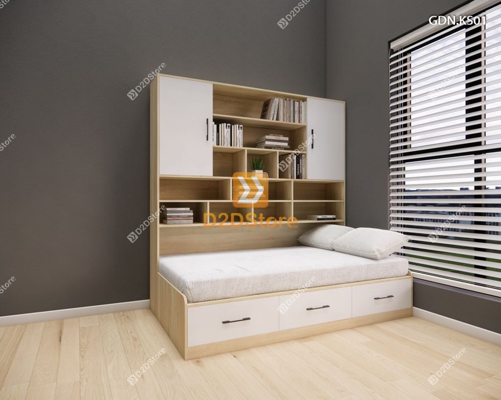 Giường ngủ kết hợp tủ kệ sách GDN.KS01