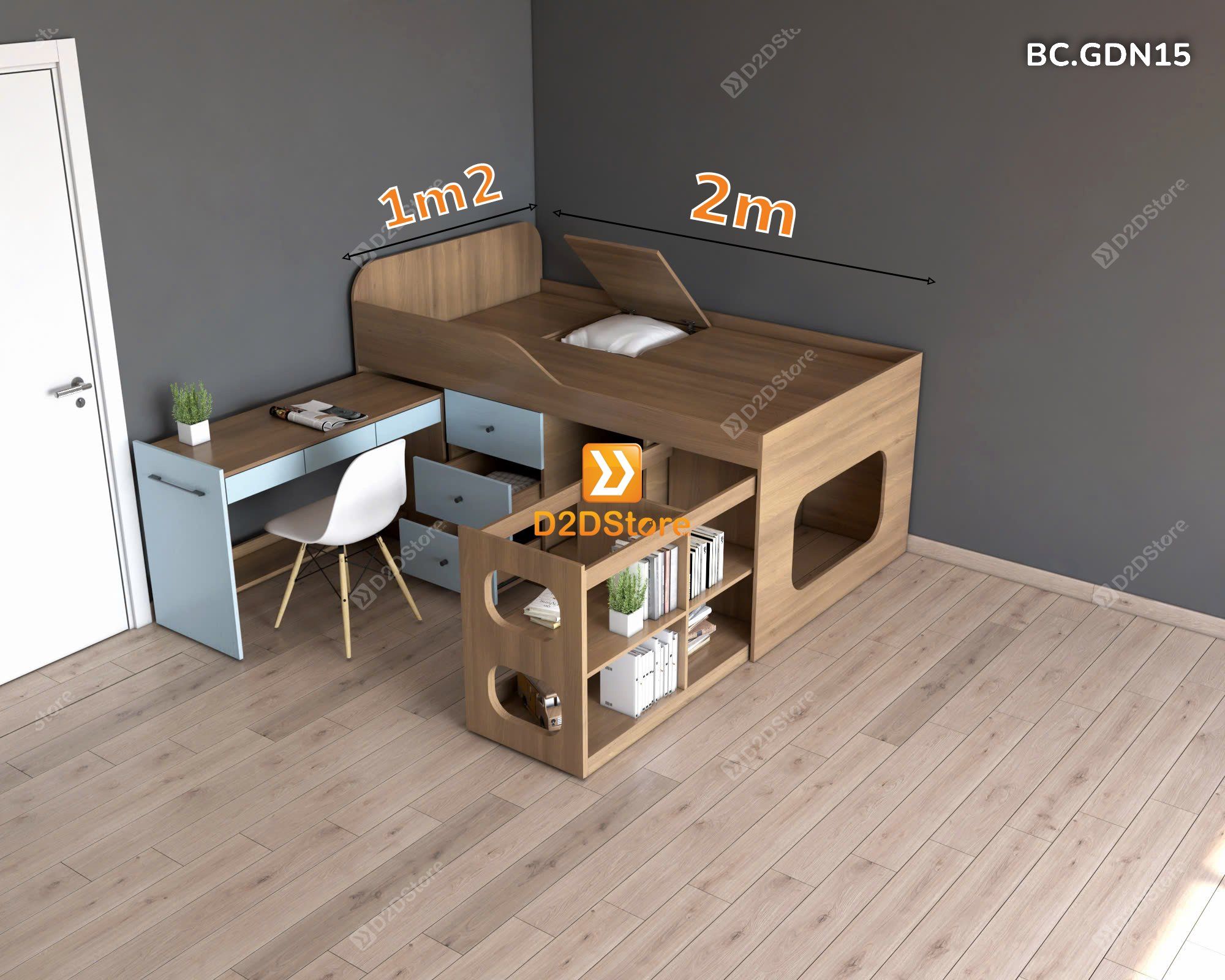  Giường đa năng kết hợp bàn học và tủ kéo mã BC.GDN15 