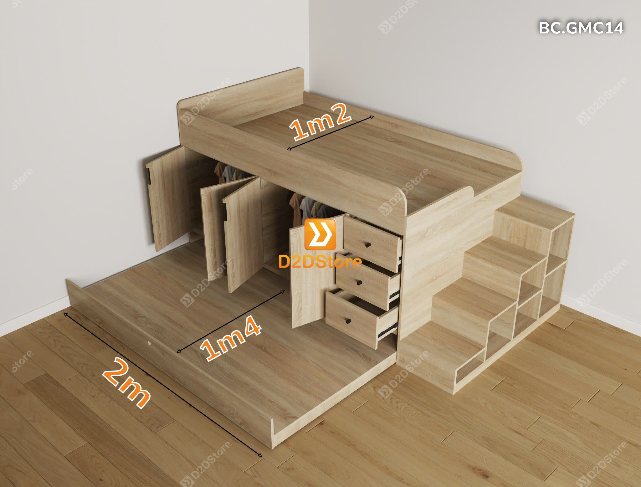  Giường kéo 2 tầng thông minh nhiều kích thước mã BC.GMC14 