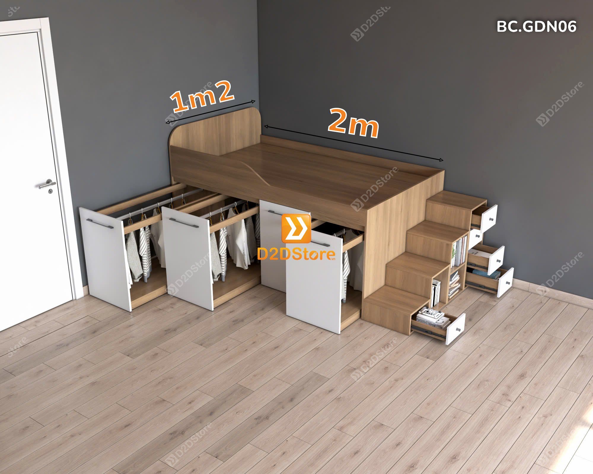  Giường thông minh kết hợp tủ kéo mã BC.GDN06 