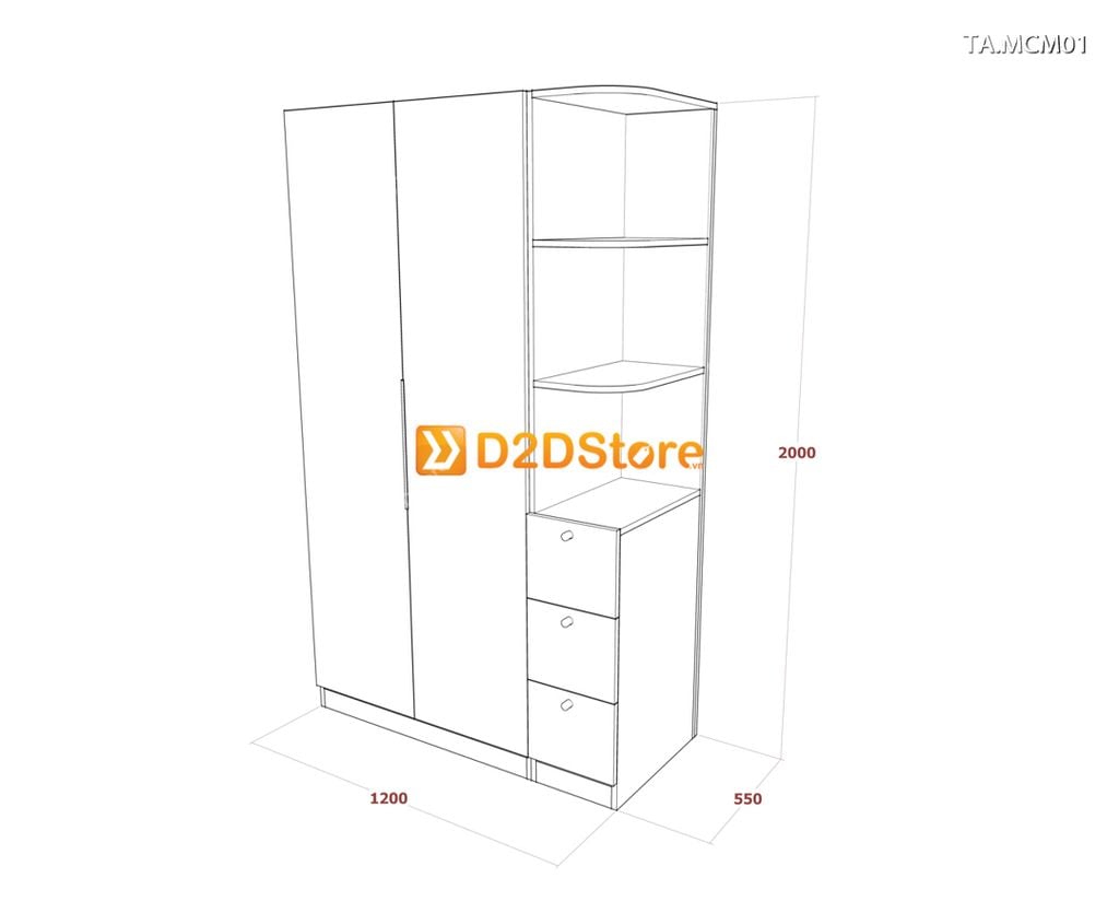 Tủ quần áo gỗ phủ melamine cánh mở TA.MCM01