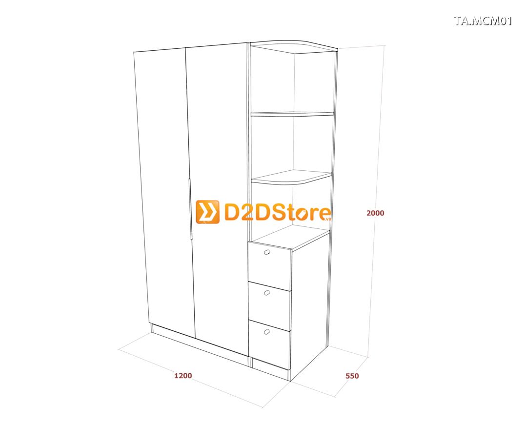  Tủ quần áo gỗ phủ melamine cánh mở TA.MCM01 