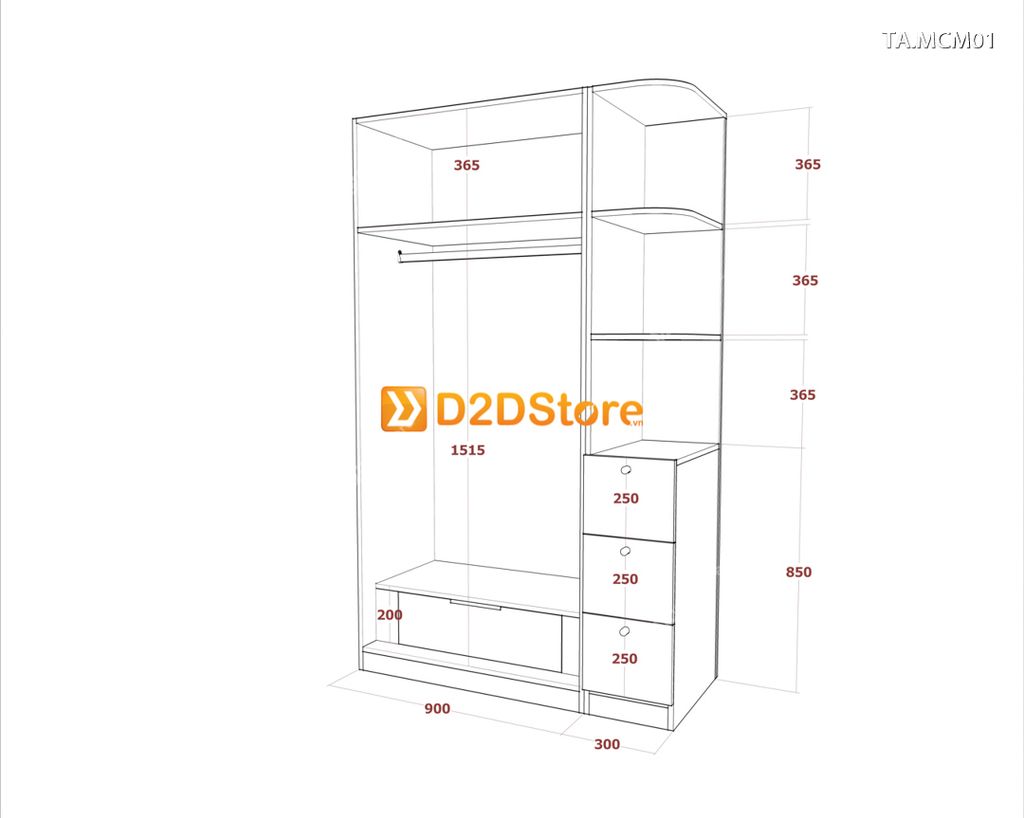 Tủ quần áo gỗ phủ melamine cánh mở TA.MCM01