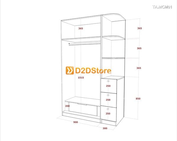 Tủ quần áo gỗ phủ melamine cánh mở TA.MCM01