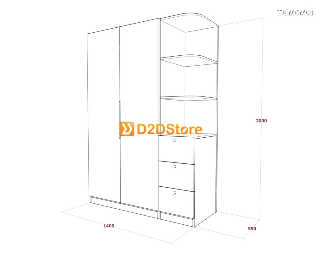 Tủ quần áo gỗ phủ melamine cánh mở TA.MCM03