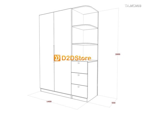 Tủ quần áo gỗ phủ melamine cánh mở TA.MCM03