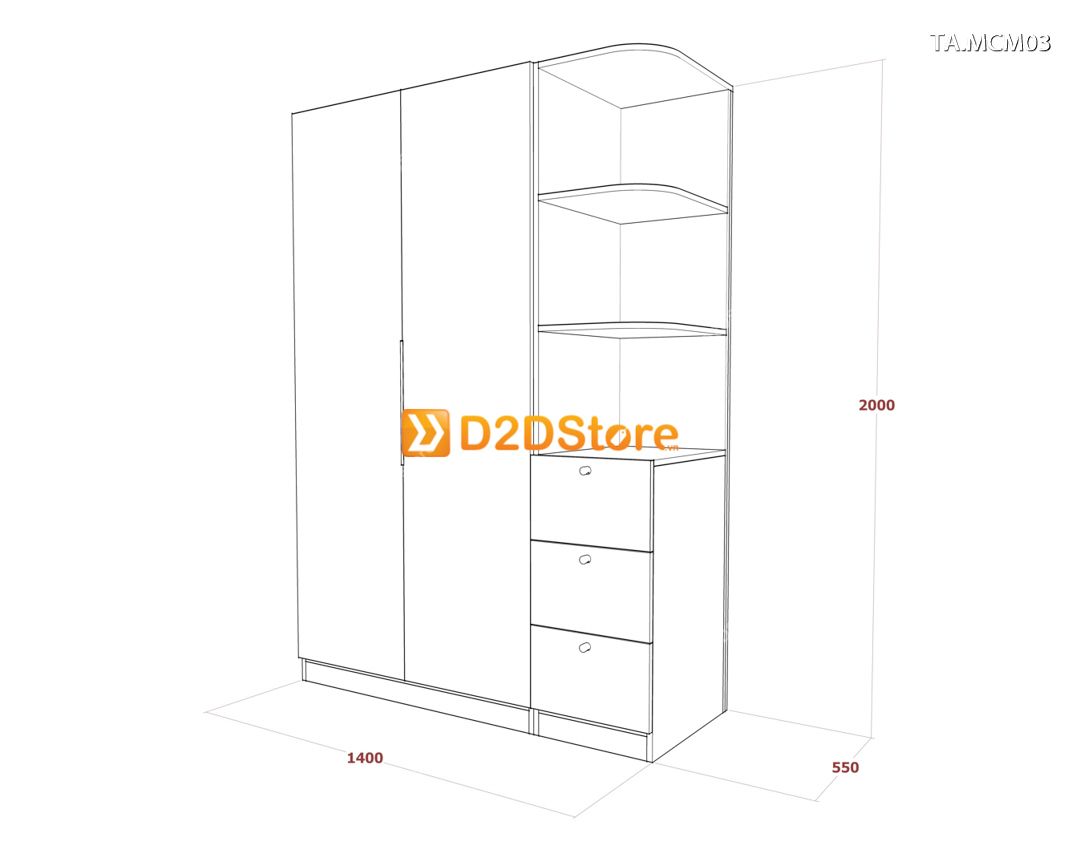  Tủ quần áo gỗ phủ melamine cánh mở TA.MCM03 