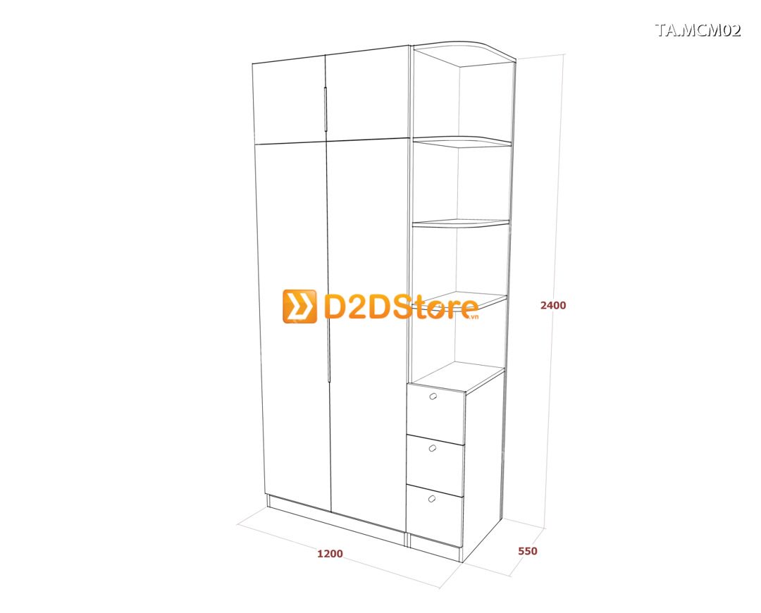  Tủ quần áo gỗ phủ melamine cánh mở TA.MCM02 