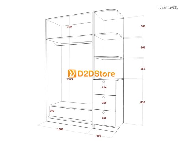 Tủ quần áo gỗ phủ melamine cánh mở TA.MCM03