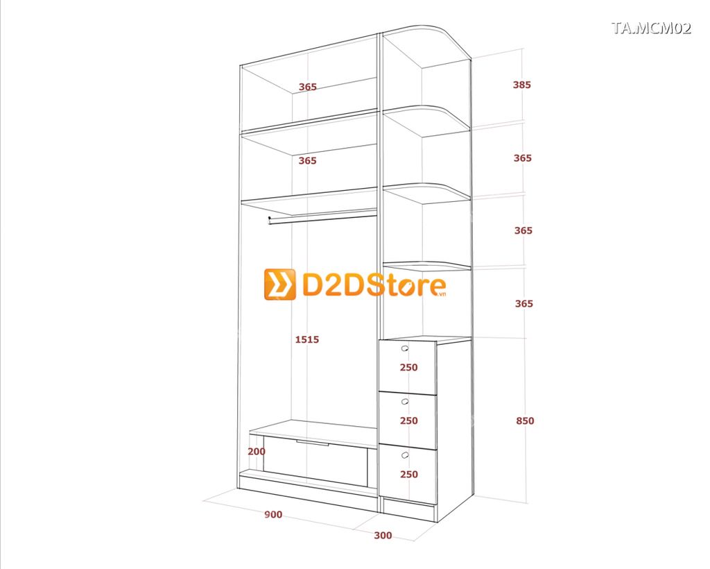 Tủ quần áo gỗ phủ melamine cánh mở TA.MCM02