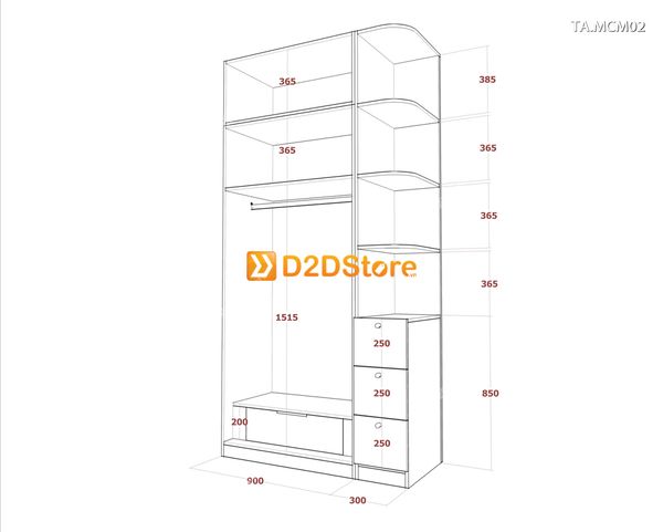 Tủ quần áo gỗ phủ melamine cánh mở TA.MCM02