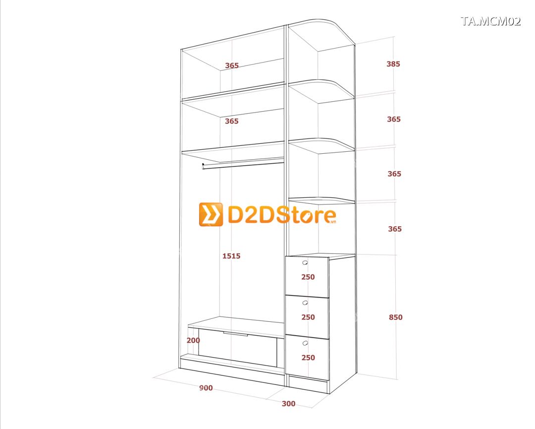  Tủ quần áo gỗ phủ melamine cánh mở TA.MCM02 