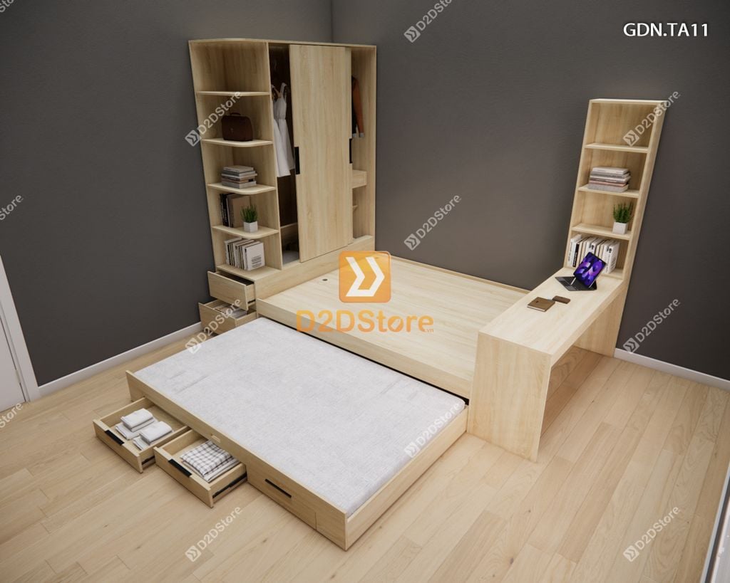 Giường ngủ kết hợp tủ áo GDN.TA11