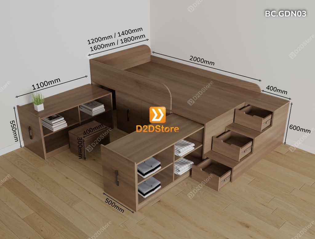 Giường đa năng thông minh nhiều kích thước mã BC.GDN03 - Ảnh 3