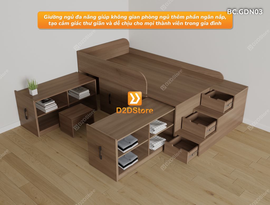 Giường đa năng thông minh nhiều kích thước mã BC.GDN03 - Ảnh 7